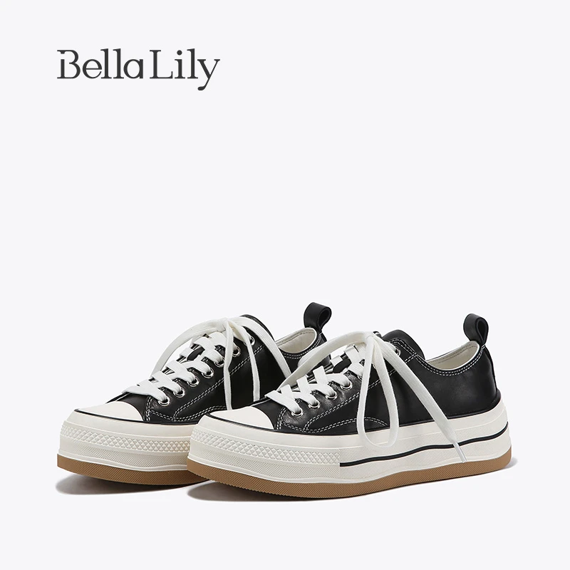 BellaLily春新款舒适厚底板鞋女减龄透气休闲鞋显瘦运动鞋子