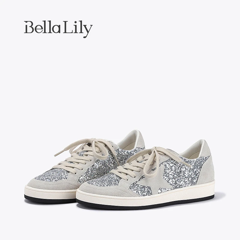 BellaLily2023初秋新款潮流亮片板鞋女舒适轻便休闲鞋运动平底鞋