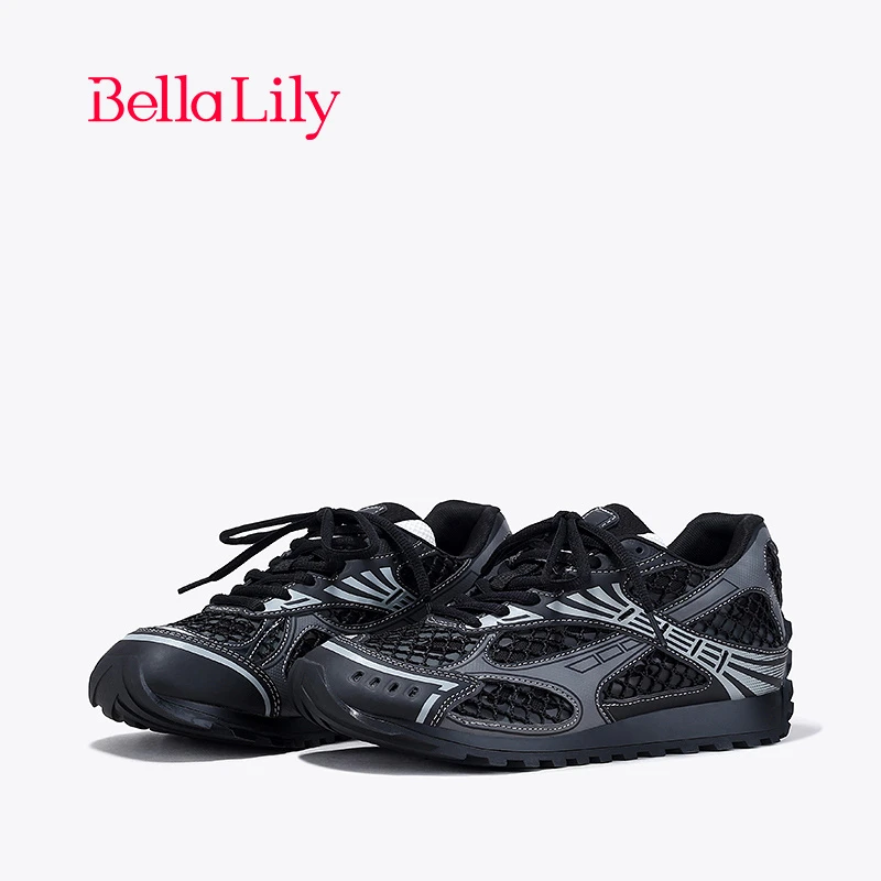 BellaLily2024春季新款网面平底阿甘鞋女显脚小跑步鞋轻便老爹鞋