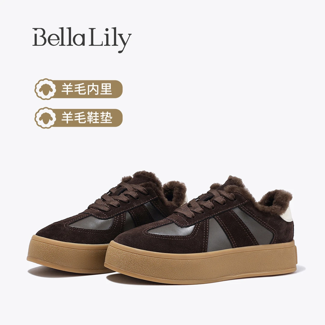 BellaLily2024秋冬新款百搭软底休闲鞋女真皮透气德训鞋轻便鞋子