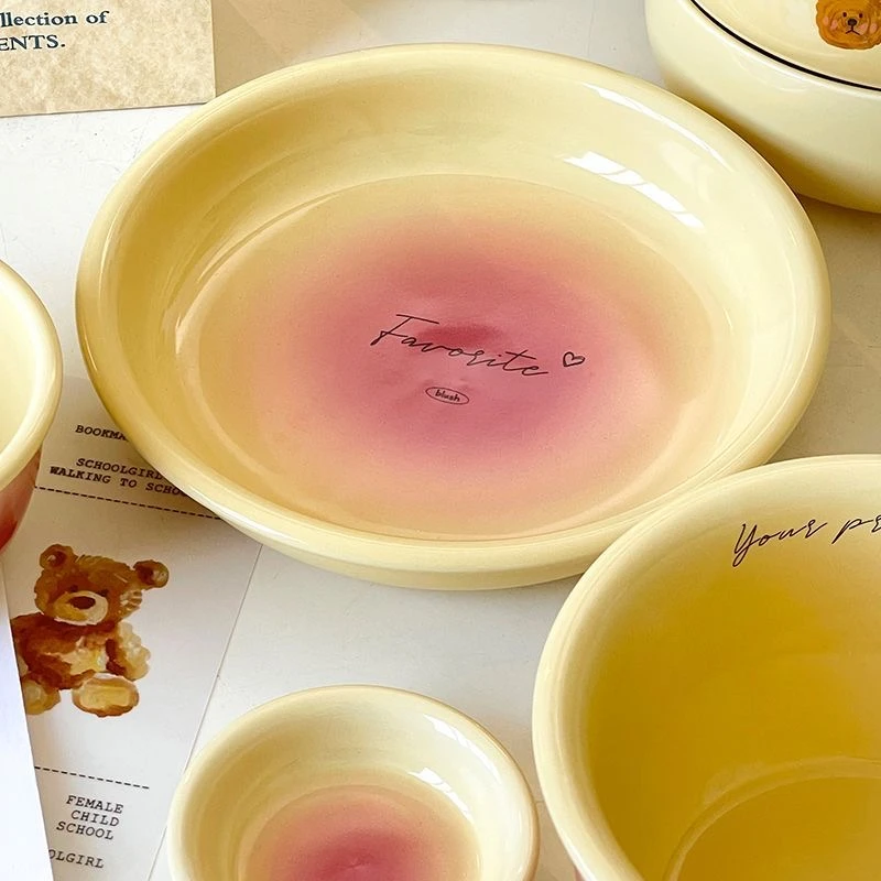 肆月腮红粉色创意可爱家用餐具情侣少女心渐变高颜值ins风奶油盘