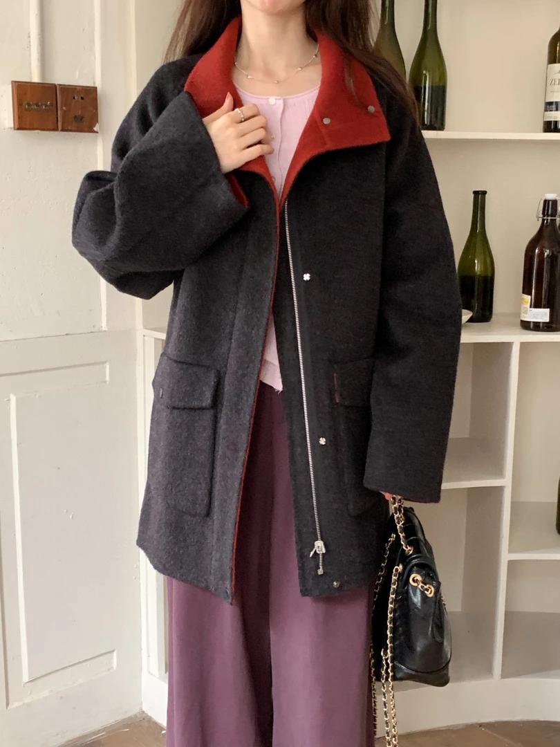 卡麦酱-SX 撞色休闲双面穿大衣外套 2417