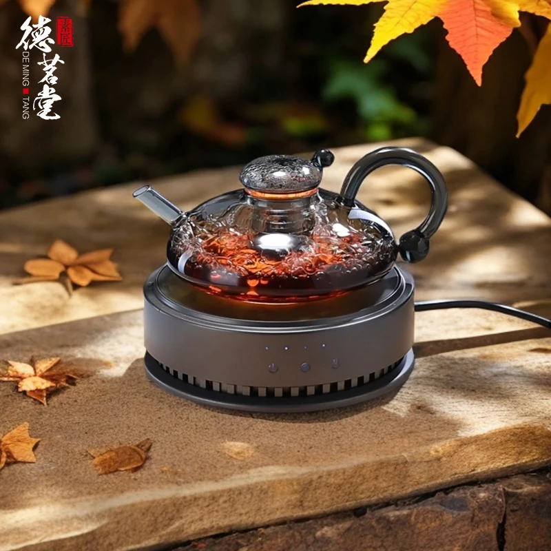 德茗堂圆形猫眼四代电陶炉天工提梁壶小型台式煮茶器高档家用茶具