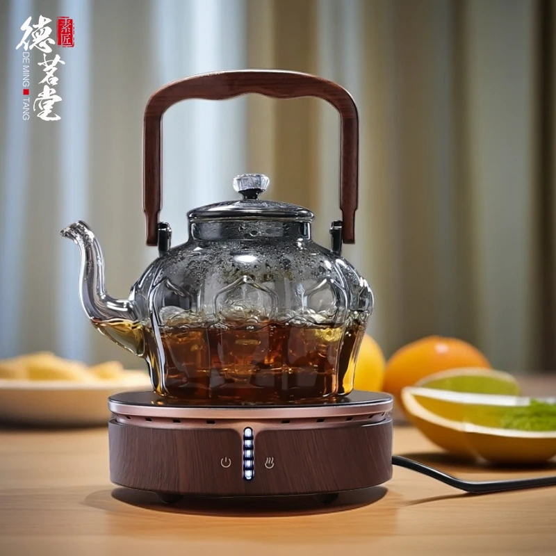德茗堂耐热玻璃云动提梁煮壶猫眼电陶炉泡茶壶围炉高档家用煮茶器
