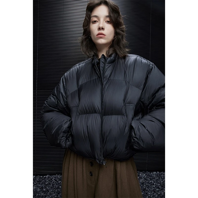 moment黑色短款羽绒服外套女2024年新款简约百搭设计感高级感