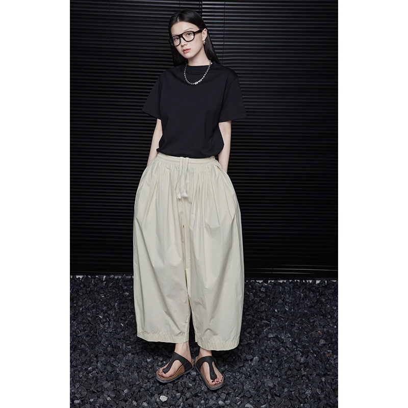 moment米色灯笼阔腿裤女宽松秋季薄款垂感2024新款休闲裤九分裤