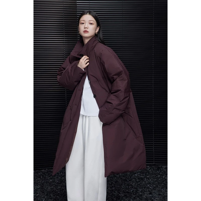 moment酒红色中长款羽绒服女2024冬季新款设计感小众高级感超好看