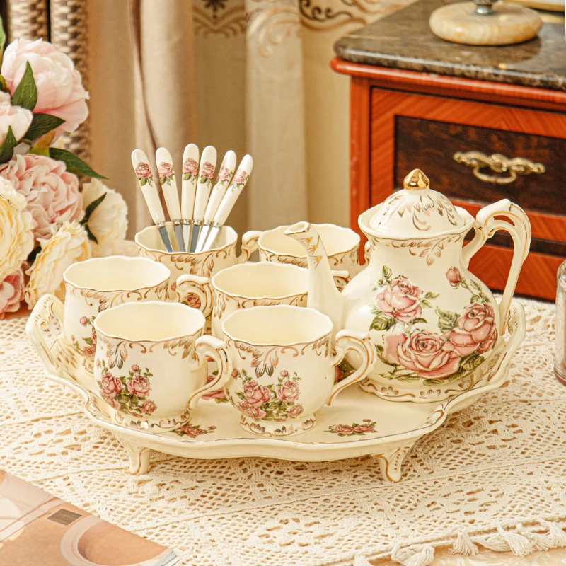 欧式水具套装英式下午茶杯子高档复古茶具杯碟果茶壶陶瓷水杯家用