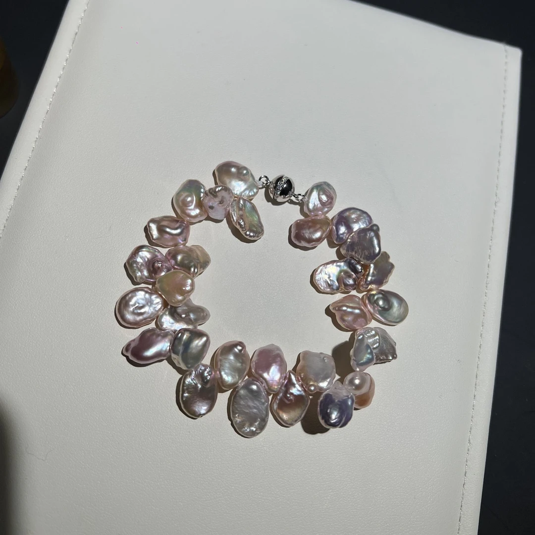 JUNMU稀有炫彩怪色系巴洛克珍珠手链花瓣珍珠手链手串