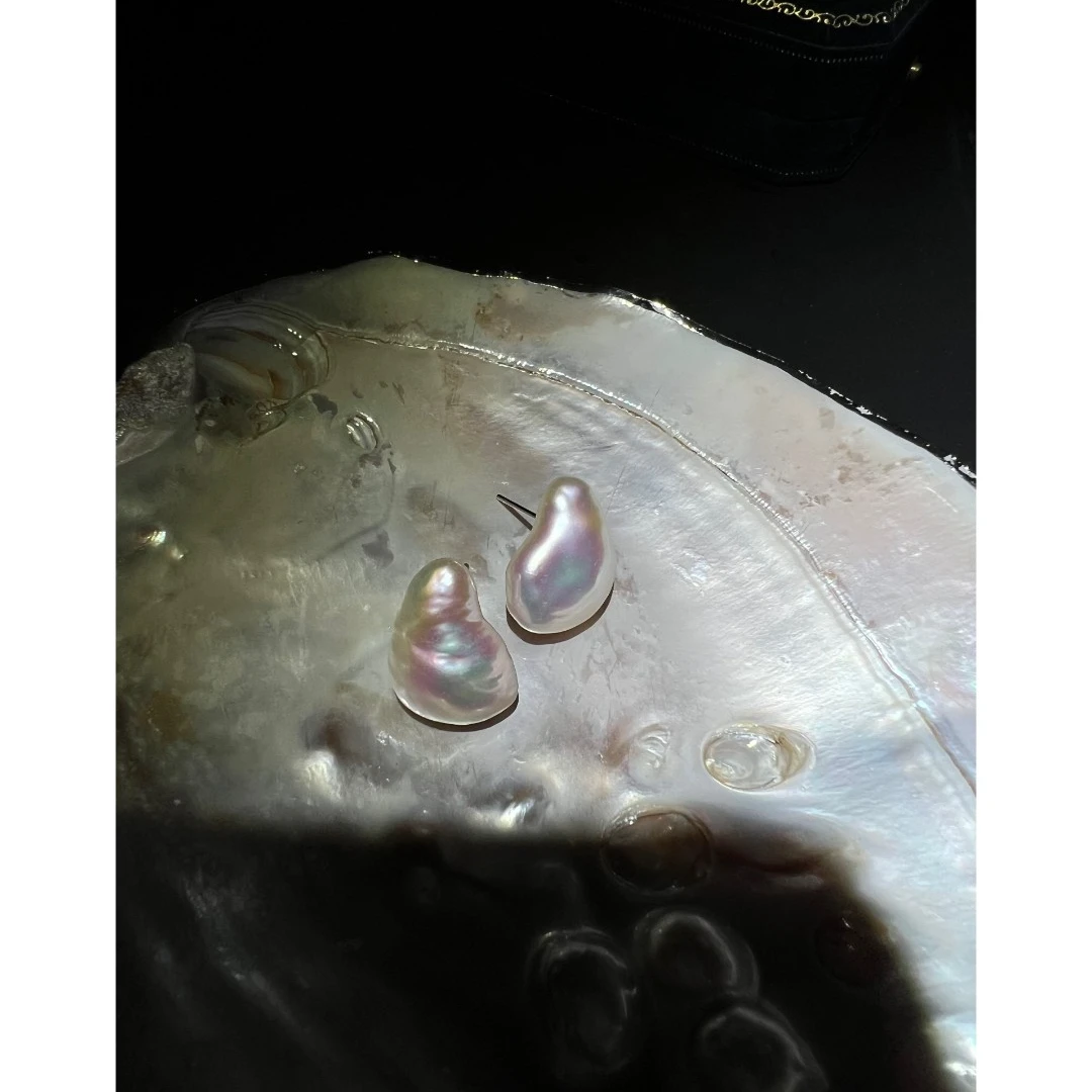 JUNMU天然巴洛克大水滴珍珠耳钉小众简约925银耳饰气质百搭耳坠