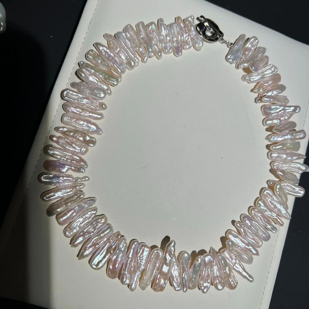 JUNMU太阳花琵琶珠珍珠项链S925银扣头百搭洋气颈链锁骨链