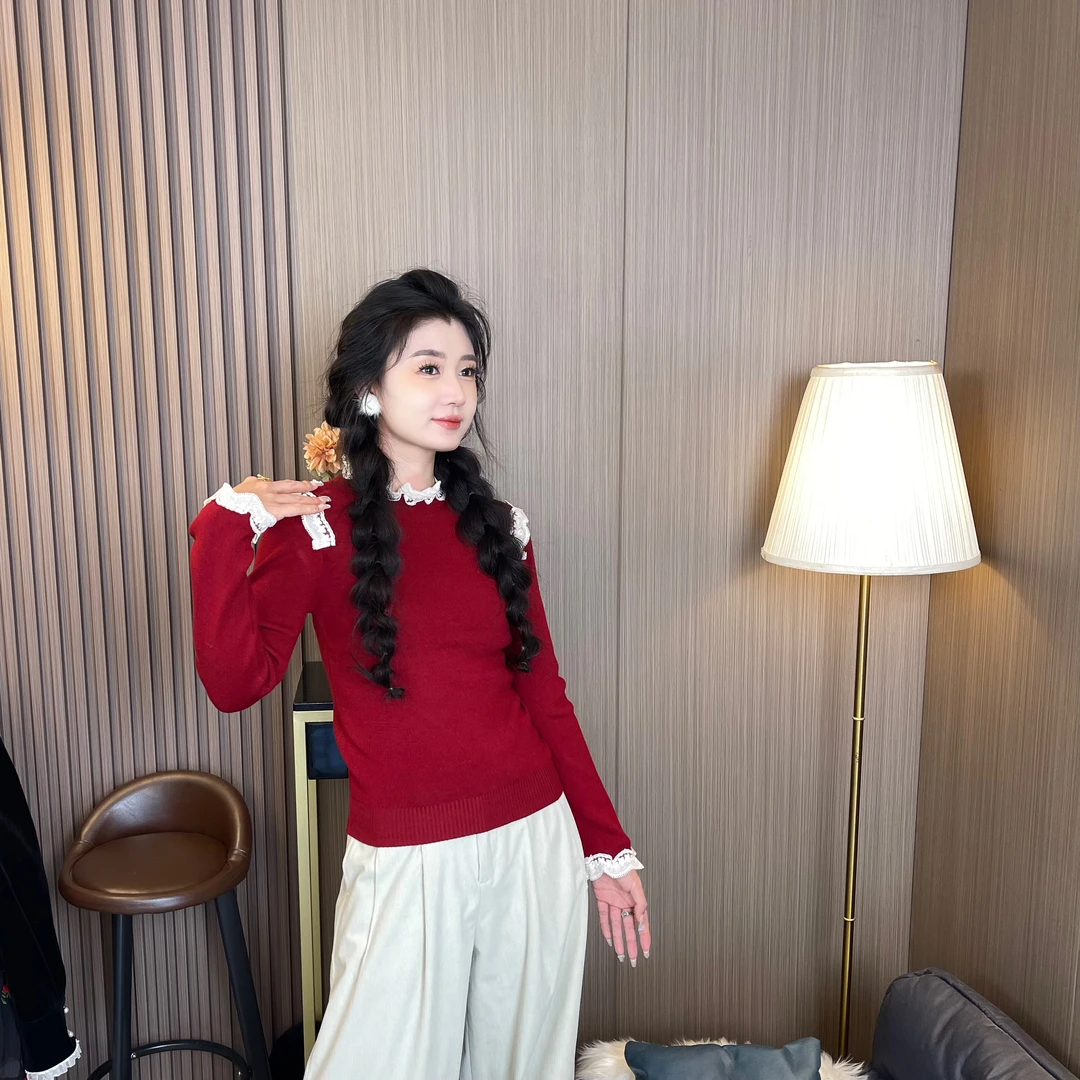 MUMU家【猫眼三姐妹】设计款甜美木耳边羊毛衫