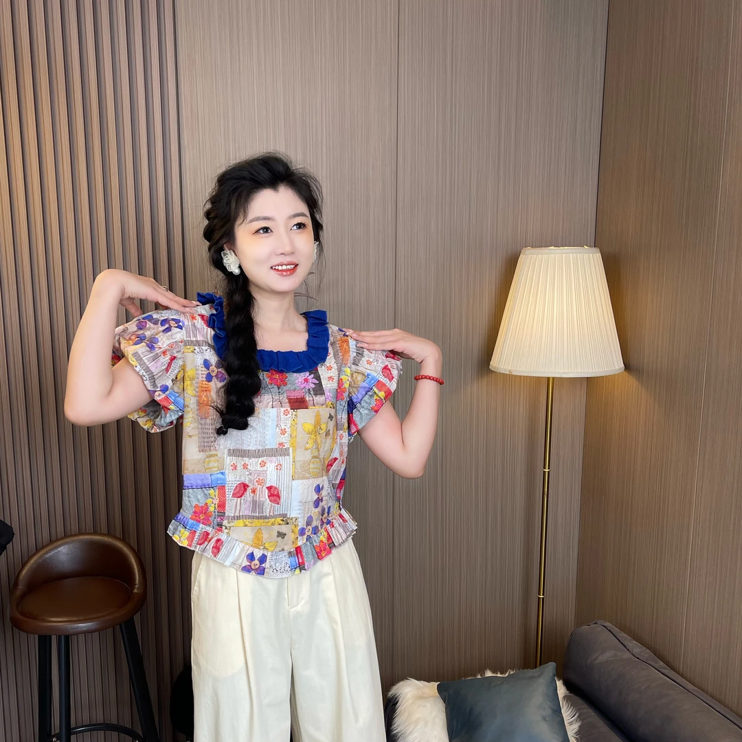 MUMU家【花儿与少女】设计款甜美自制半袖上衣夏季