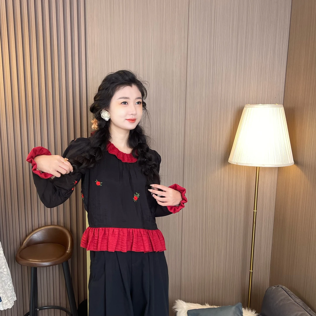 MUMU家【红酒之夜】设计款甜美翻领小波边上衣防晒早秋新款