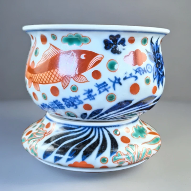 莲画堂问道系列文财神转转杯主人杯手工手绘陶瓷名窑鱼藻纹压手杯