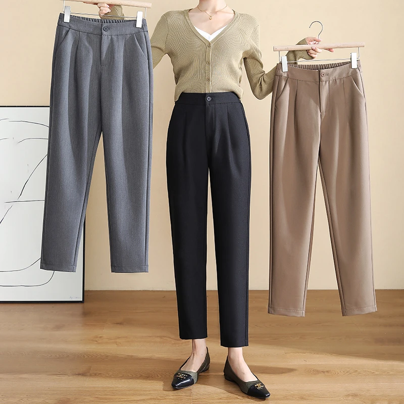 萝卜西装裤女2024春秋季新款高腰职业装显瘦休闲九分烟管哈伦裤子