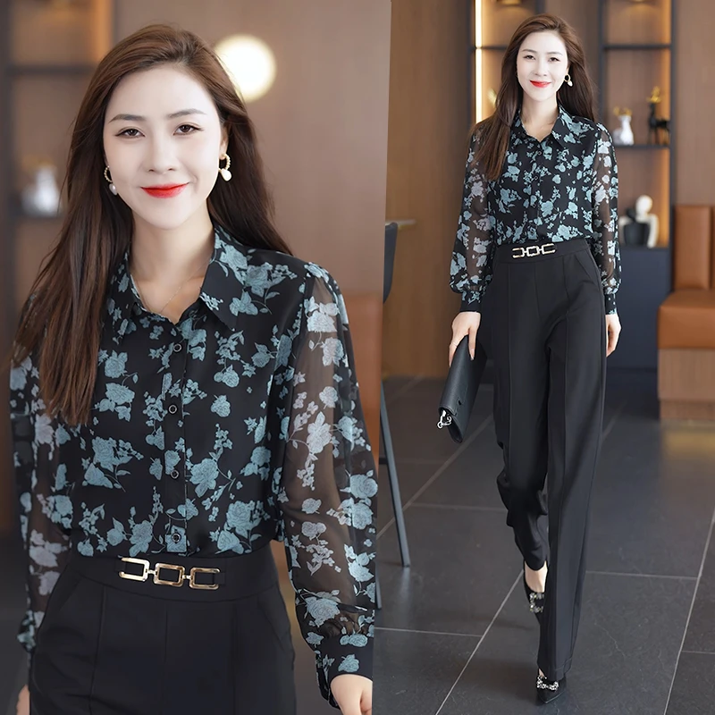 设计感碎花网红衬衫女士2024韩版新款小个子百搭打底衫长袖ins潮