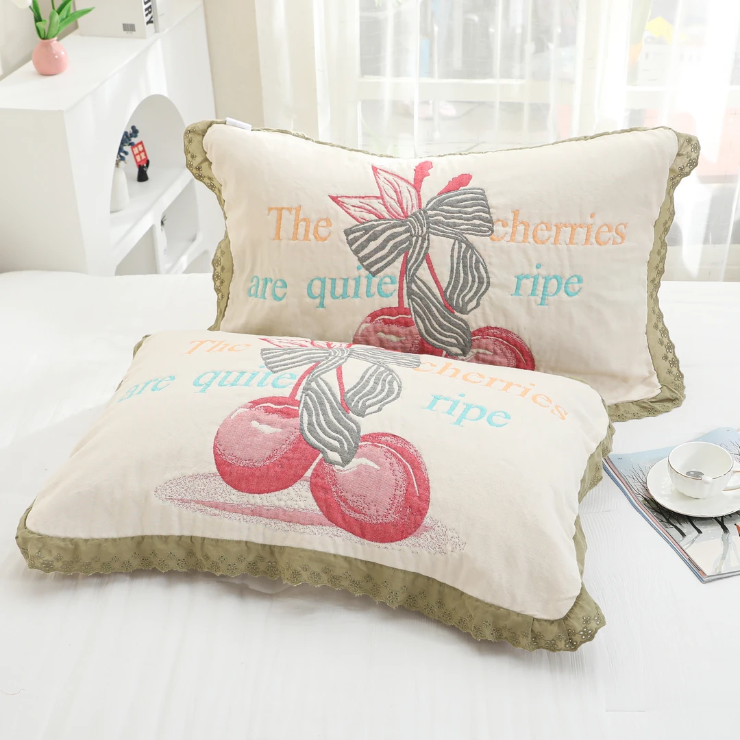 【大樱桃】52*78棉柔泡芙纱布枕巾一对装泡芙被