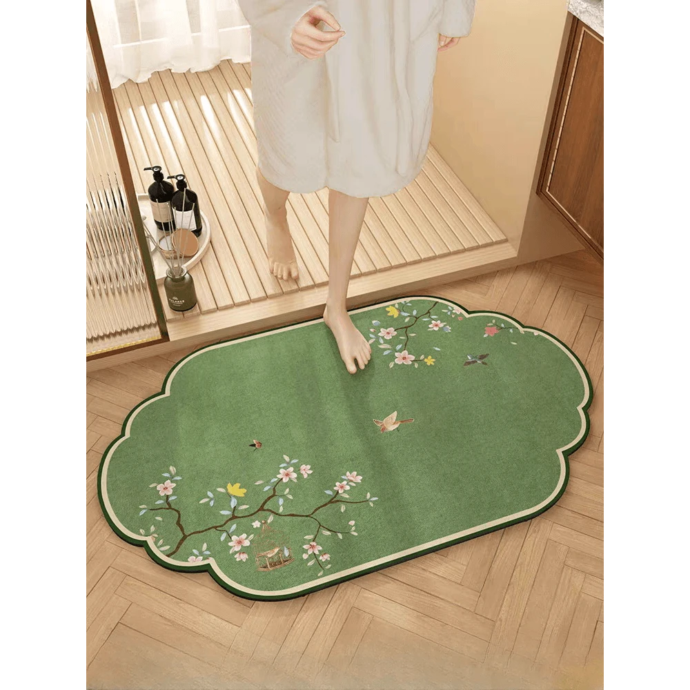 新中式浴室地垫硅藻泥吸水防滑垫禅意绿色地毯卫生间厕所门口脚垫