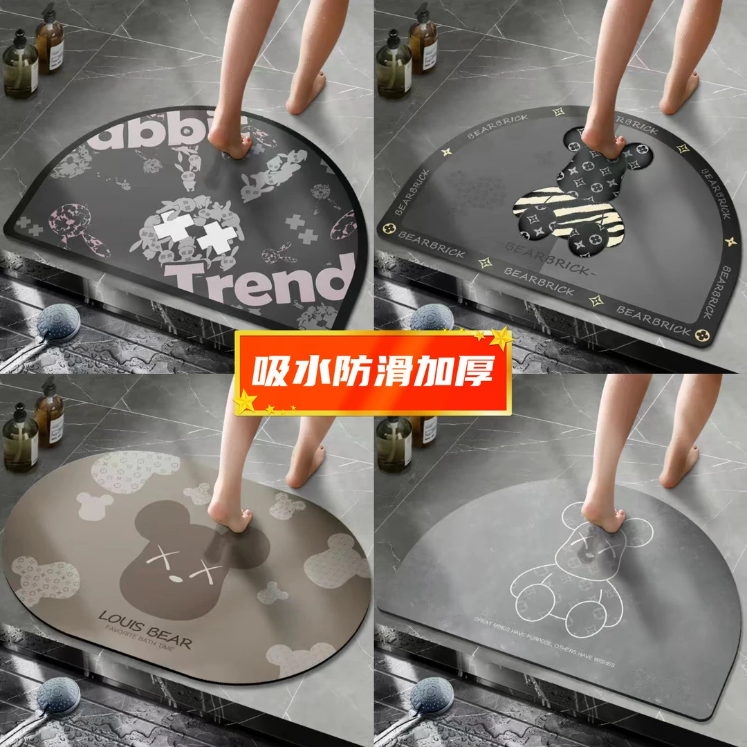 浴室半圆形地垫卫生间硅藻泥美式吸水卡通脚垫卫浴浴室吸水地垫