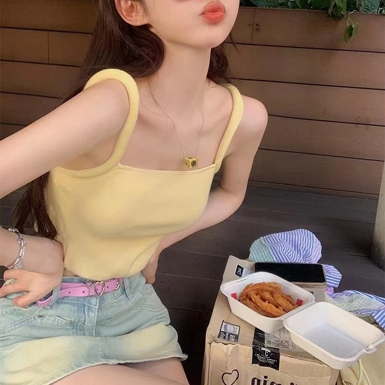 辣妹显瘦小吊带背心女夏季内搭外穿设计感甜辣立体无袖打底上衣短