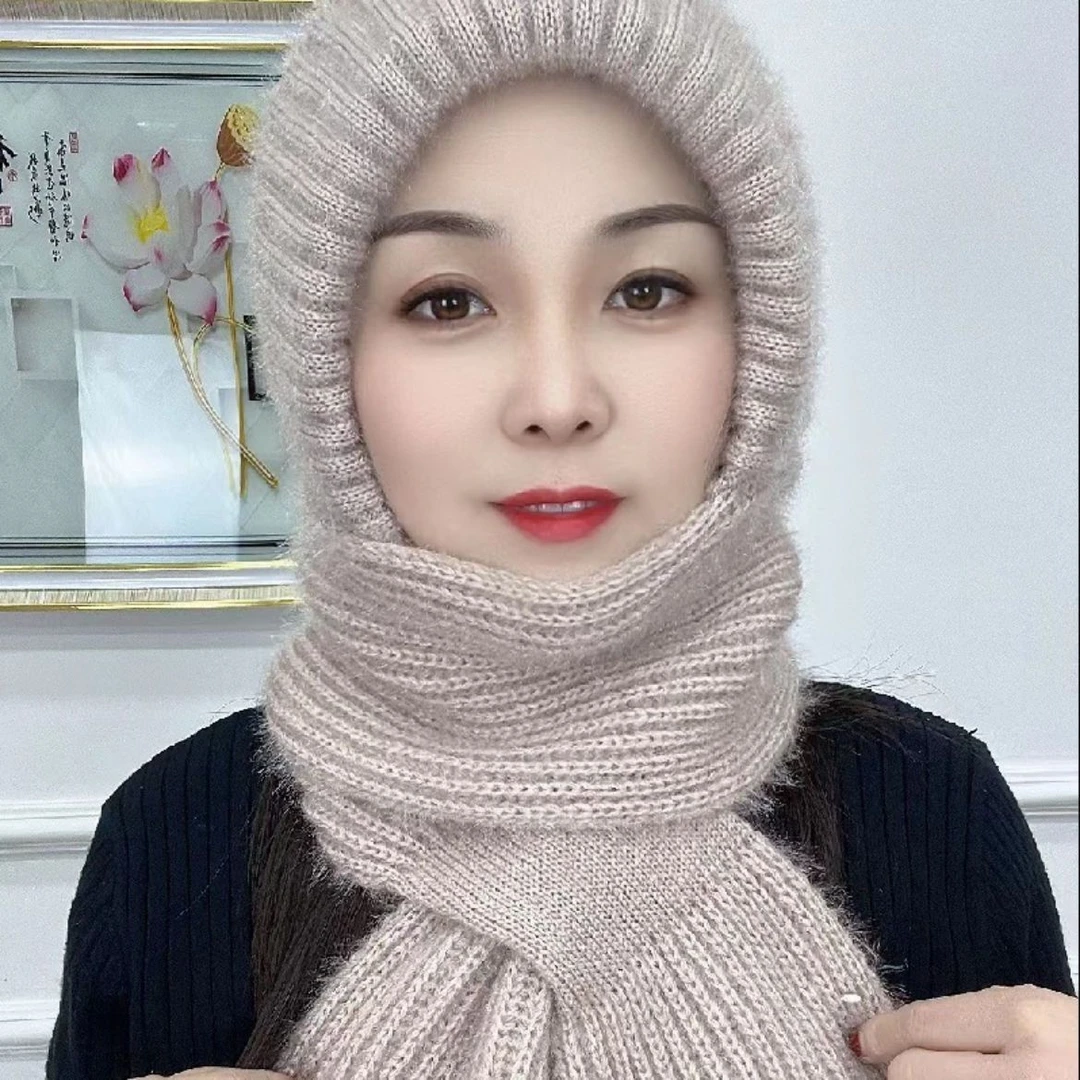 新款秋冬护耳帽手工编织围巾帽子防寒防风一体加绒加厚风雪帽