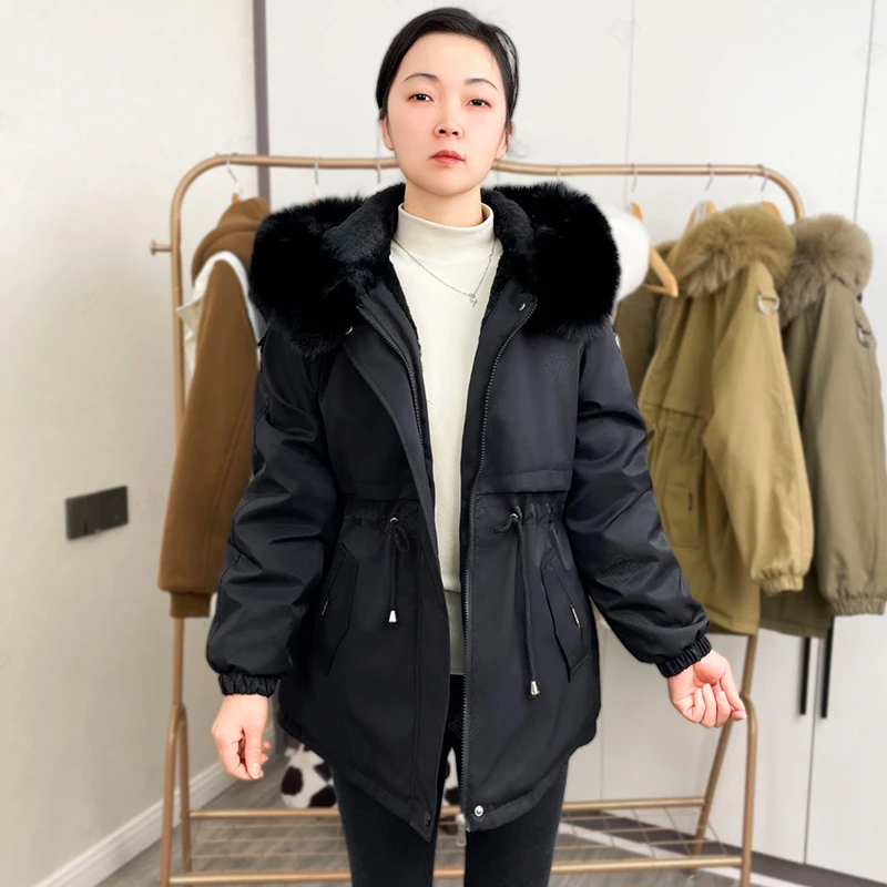 派克服女冬加厚加棉棉服2024年新款棉衣加绒中长款外套