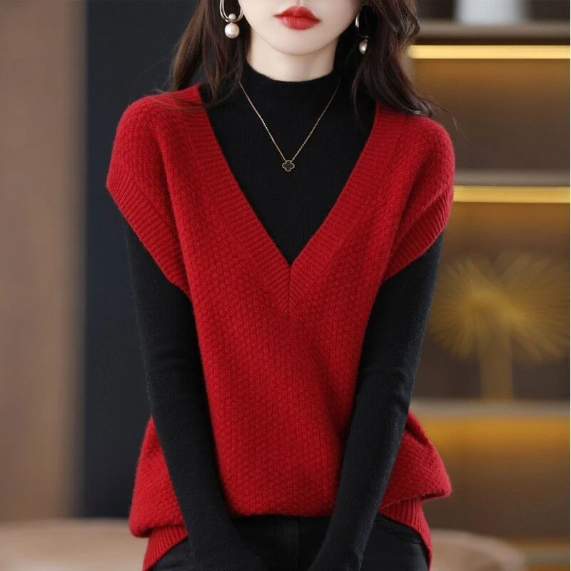针织马甲秋冬新款韩版女装修身大码毛衣百搭时尚无袖