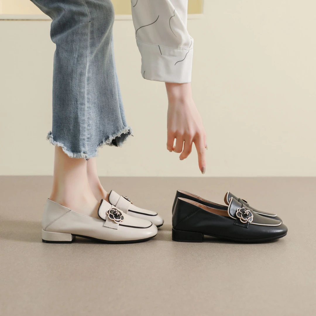 嘻嘻-低跟 35-40 LX127头层牛皮休闲拼色两穿单鞋女春季百搭软底