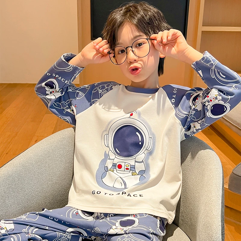 春秋季儿童纯棉宝宝长袖睡衣男童家居服中大童青少年秋款卡通童装