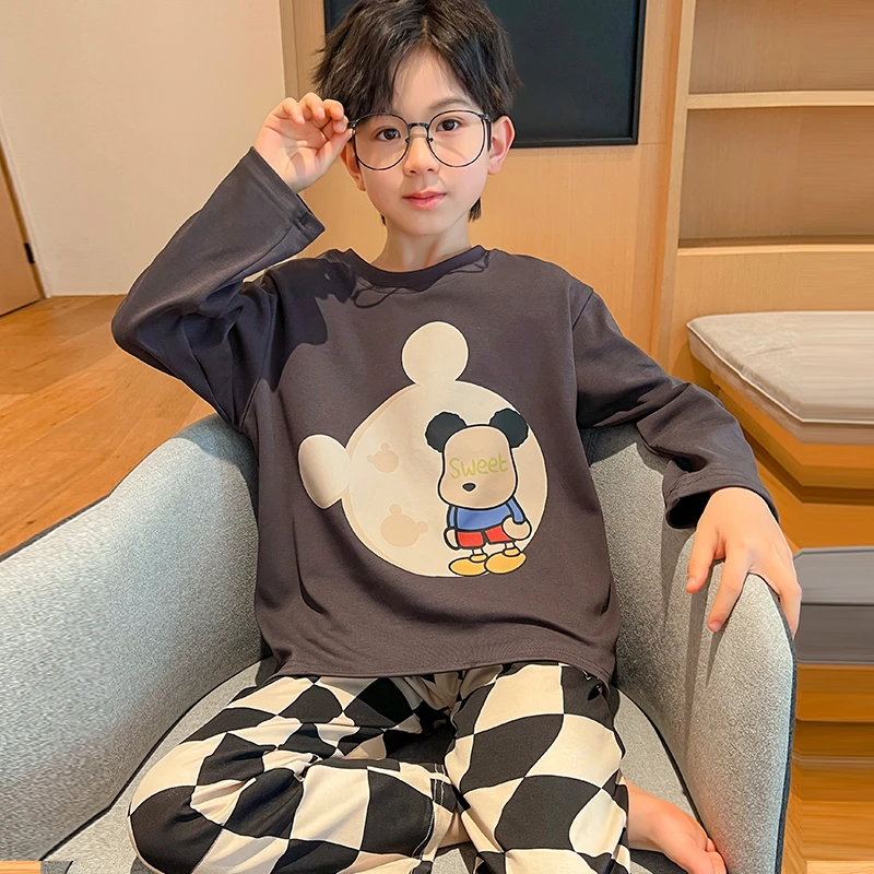 卡通睡衣纯棉长袖男童儿童家居服春秋季男孩中大童青少年秋款童装