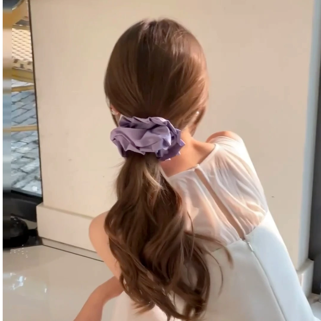 紫色缎面头花大肠发圈女2024新款公主头饰后脑勺丸子发圈大肠韩系