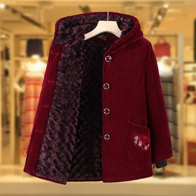 奶奶装冬装连帽棉衣中老年妈妈60岁70加绒保暖时尚棉服老太太棉袄