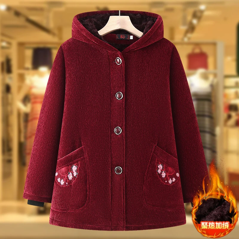 中老年人冬装棉袄女奶奶加绒加厚连帽棉衣妈妈装冬季保暖棉服外套