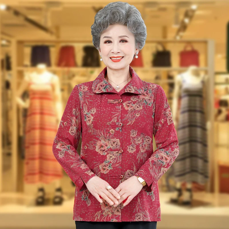 老年女装奶奶装春装长袖衬衫老人衣服老太太春秋外套妈妈衬衣