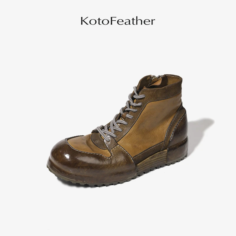 珡羽KotoFeather 手工固特异男士马丁靴马皮高端短靴厚底休闲男靴