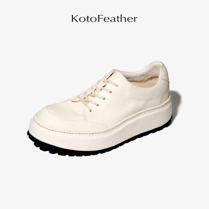 珡羽KotoFeather 手工水洗马皮休闲板鞋男夏季舒适透气英伦小白鞋