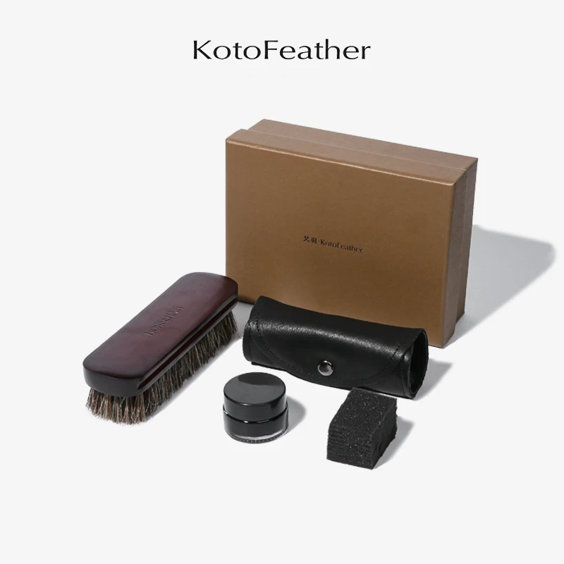 珡羽KotoFeather 高档皮鞋护理工具套装真皮羊毛擦拭布马毛刷鞋油