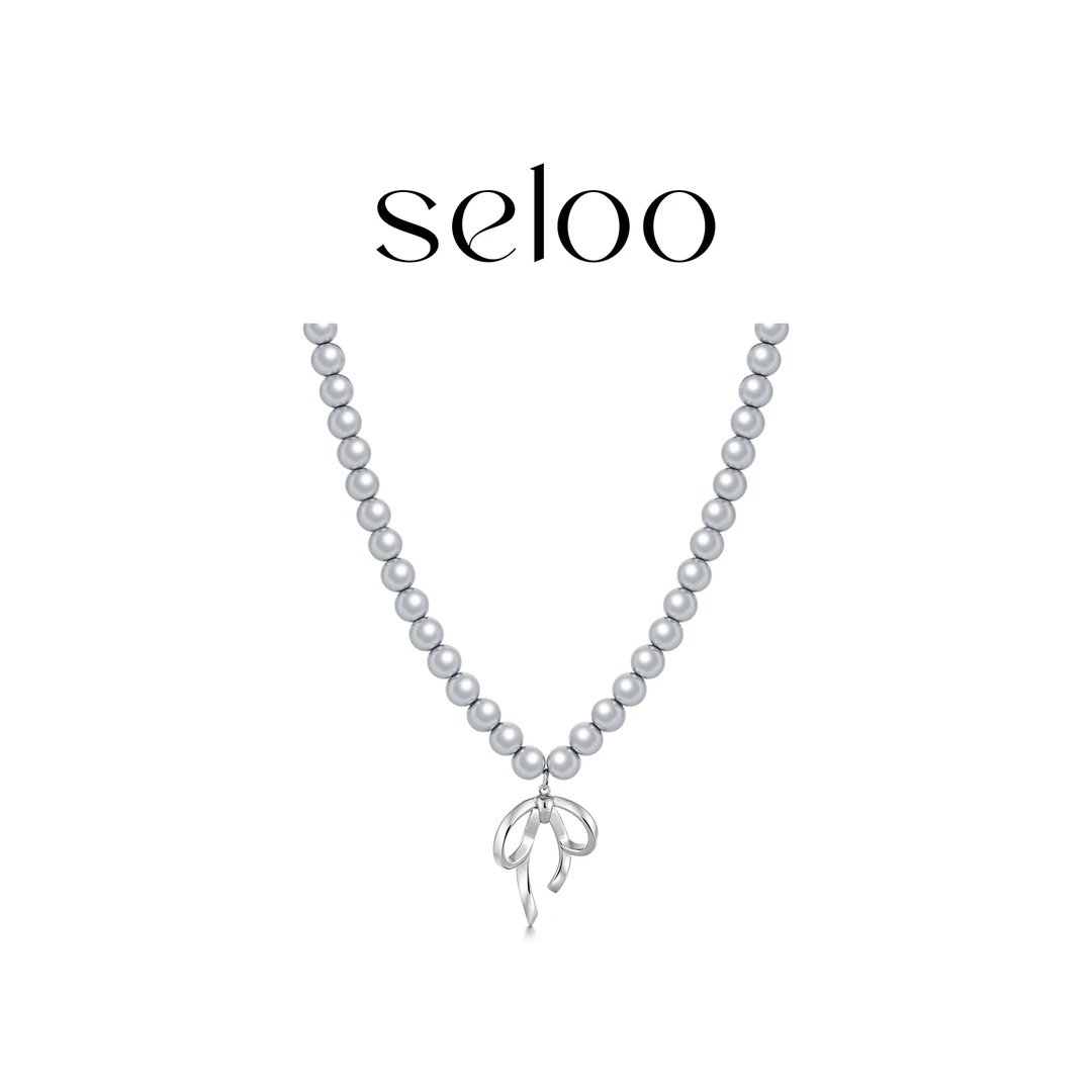 铜项链 【甜甜】Seloo【几何蝴蝶结珠珠项链】韩国小众饰品SE403X601
