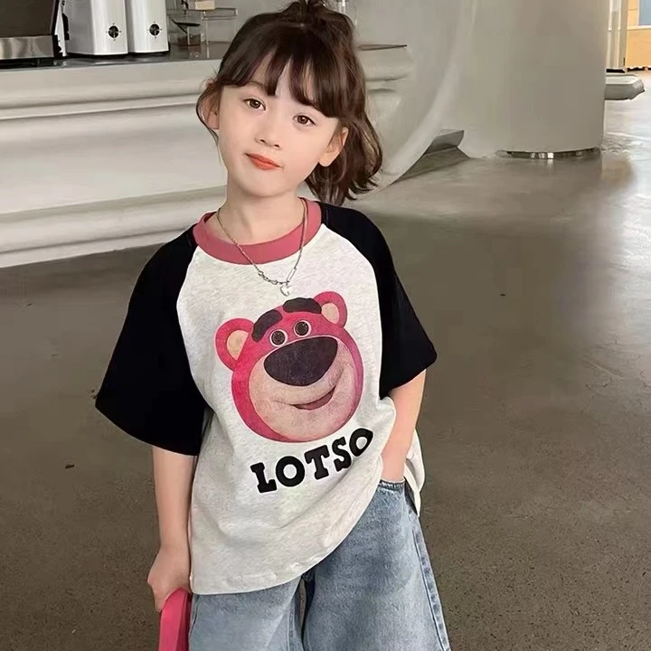 31003女童洋气t恤儿童半袖上衣韩版印花休闲短袖女孩2024夏装新款