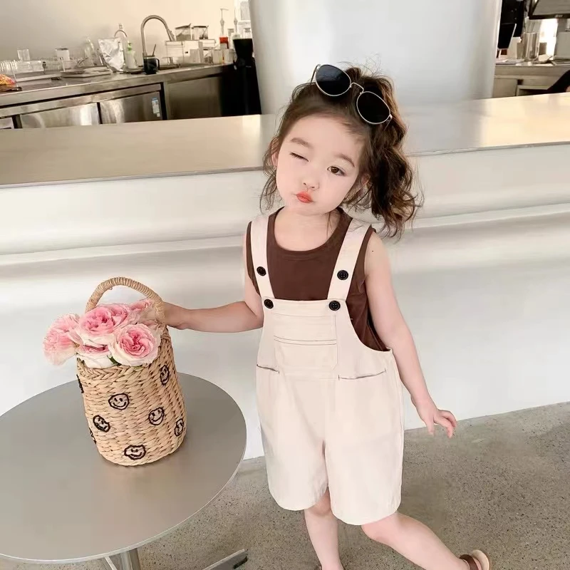 22129女宝宝2024新款背带裤套装洋气百搭可爱两件套