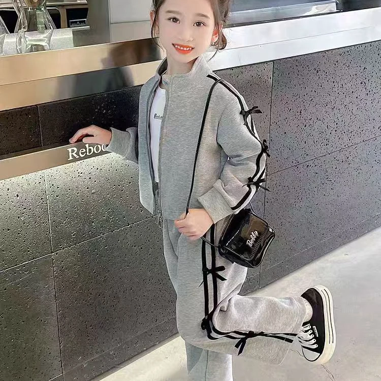 28075儿童蝴蝶结卫衣套装新款小童甜美休闲韩版两件女童洋气秋装