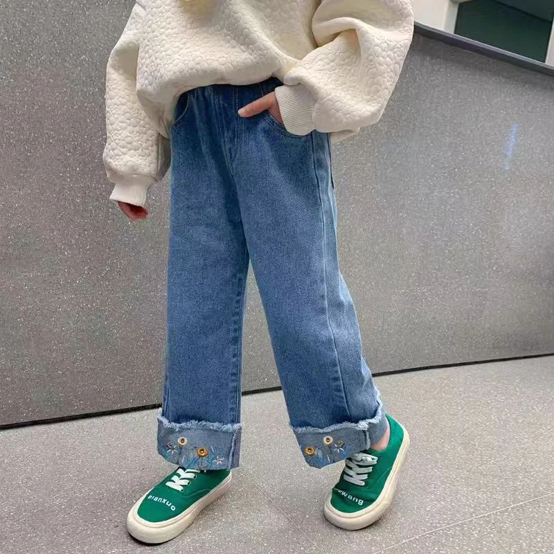 29003女童裤子春秋款新款春装长裤儿童装女宝时髦洋气牛仔阔腿裤