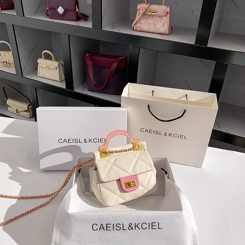 CAEISL&KCIEL小众高级感奶油白菱格小方包2023香风手提单肩斜挎包