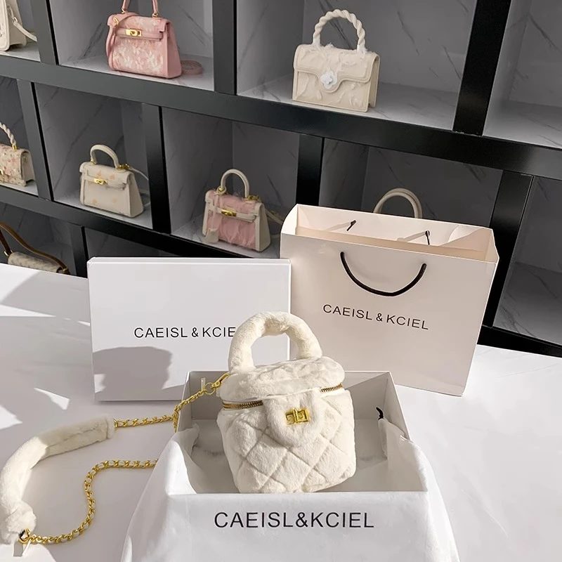 CAEISL&KCIEL小众设计香风毛绒链条小方包2024高级手提单肩斜挎包