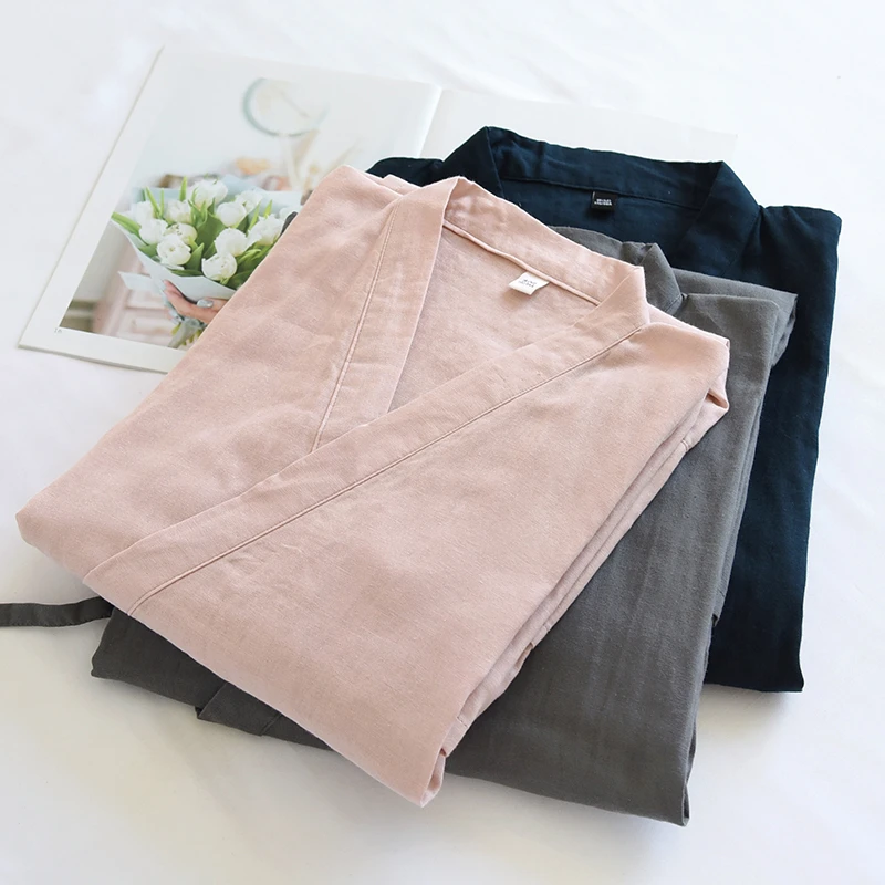 情侣纱布睡袍夏季薄款斜襟大码日系浴袍汗蒸服男女柔软吸汗家居服