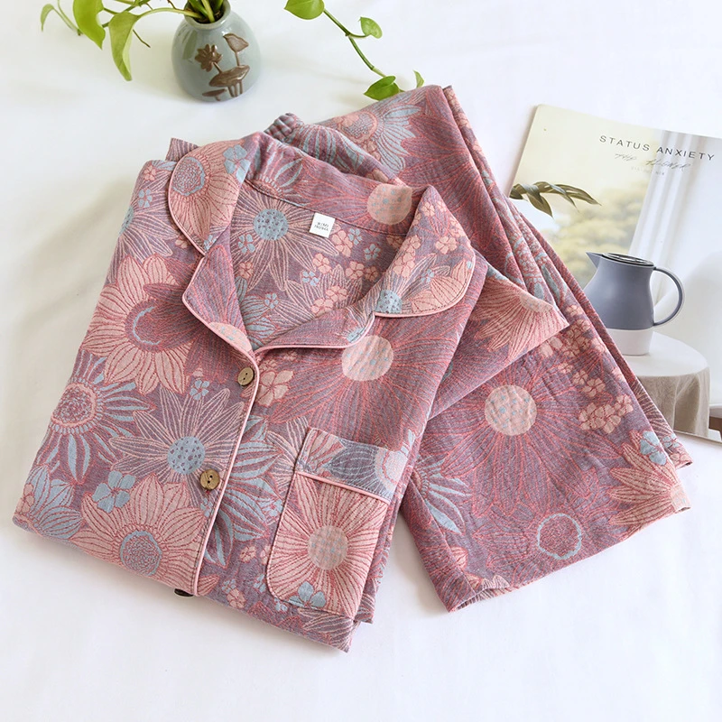 睡衣提花全棉轻奢高级感长袖春秋大码中老年妈妈家居服纯棉女套装