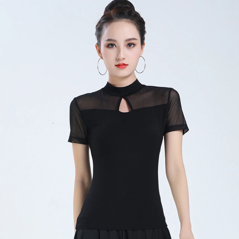 春夏新款成人现代古典拉丁舞形体走秀服套装上衣练功服女成人网纱
