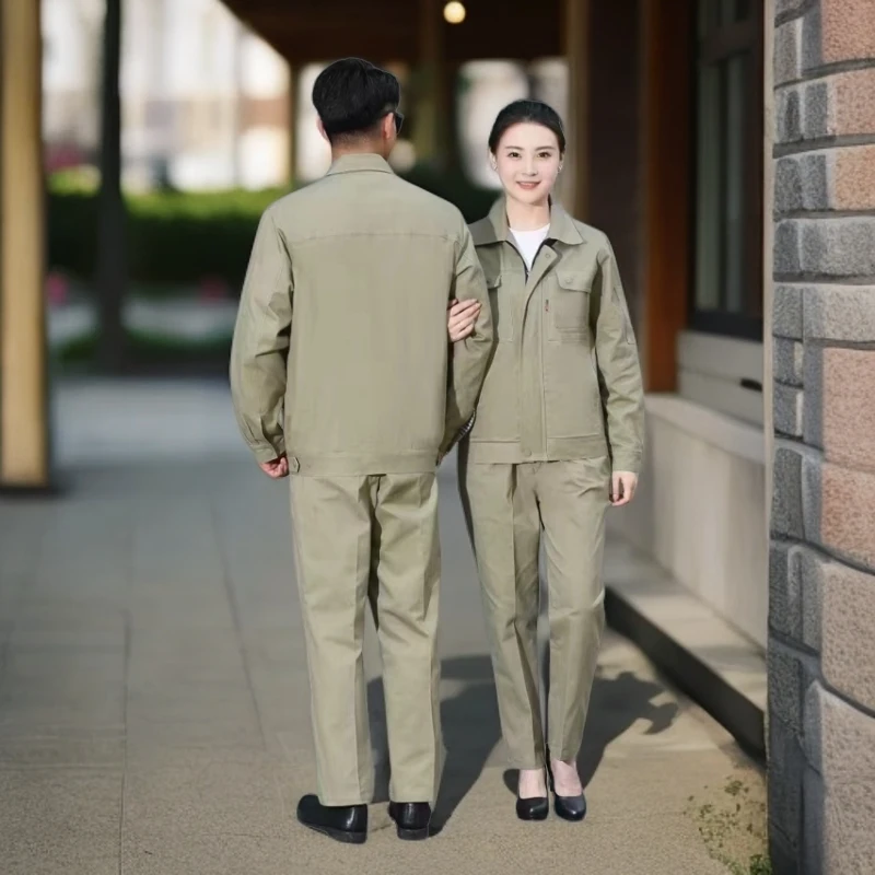 纯棉双层春秋长袖男士工作服装上衣工装厂服秋季