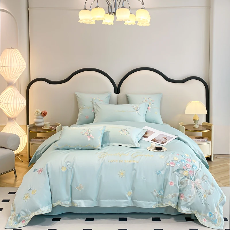 LY轻奢高档全棉刺绣四件套简约纯棉被套床单高级感绣花床上用品